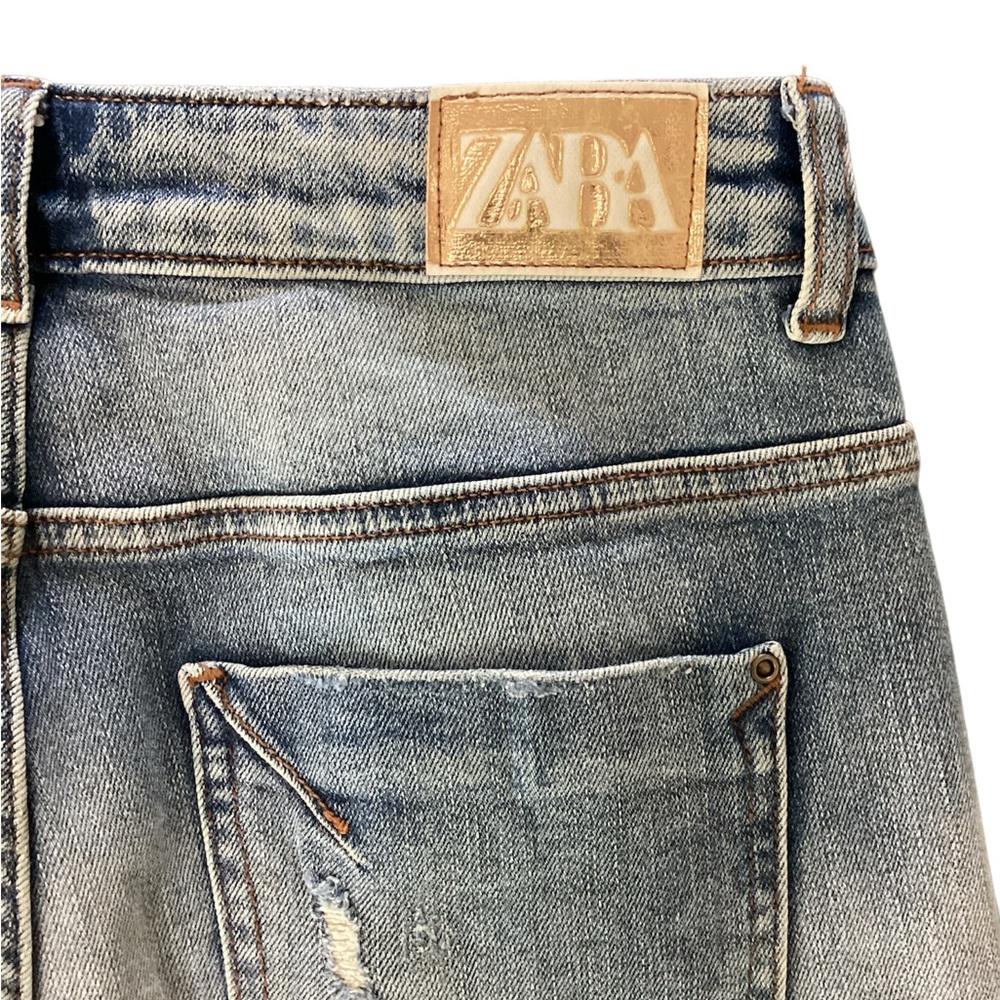 ZARA Womens Light‎ Wash Straight Leg Distressed Jeans Blue Size 02 - Picture 7 of 8